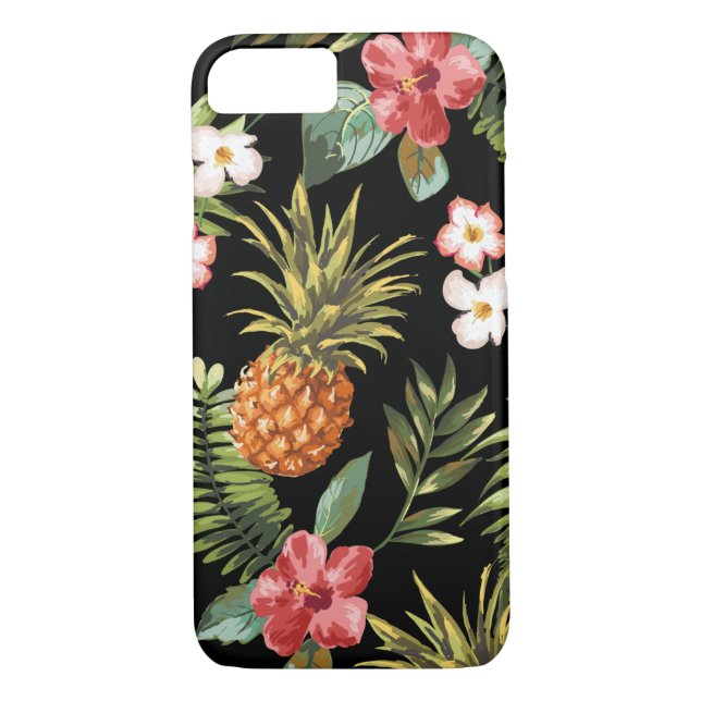 Tropical Pineapple Hibiscus Flowers iphone Cover (Back)