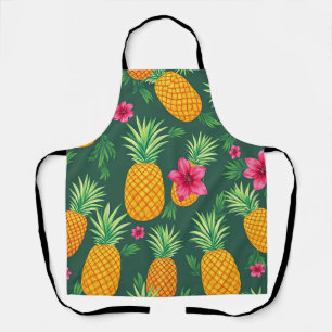 Tropical Pineapple Hibiscus Pattern Apron