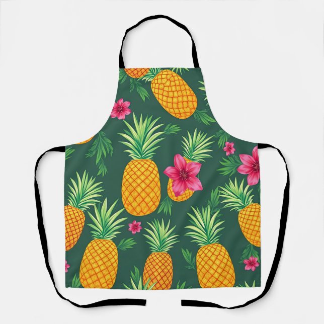Tropical Pineapple Hibiscus Pattern Apron (Front)