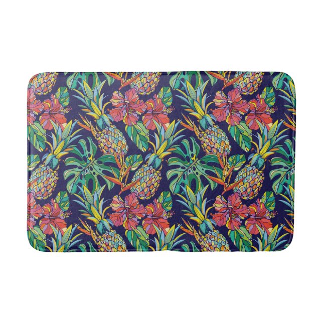 Tropical Pineapple Hibiscus Pattern Bath Mat (Front)