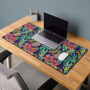 Tropical Pineapple Hibiscus Pattern Desk Mat
