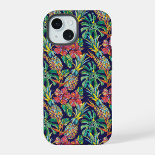 Tropical Pineapple Hibiscus Pattern iPhone 15 Case