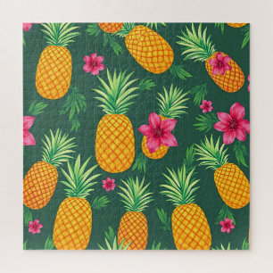 Tropical Pineapple Hibiscus Pattern Jigsaw Puzzle