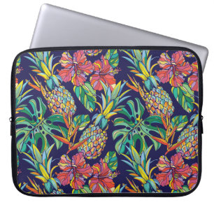 Tropical Pineapple Hibiscus Pattern Laptop Sleeve