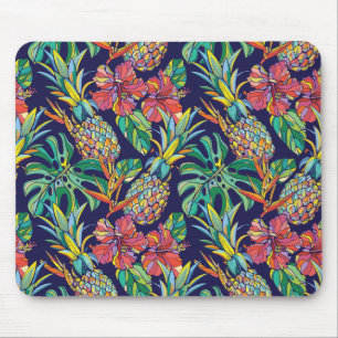 Tropical Pineapple Hibiscus Pattern Mouse Mat