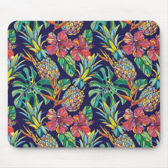 Tropical Pineapple Hibiscus Pattern Mouse Mat (Front)