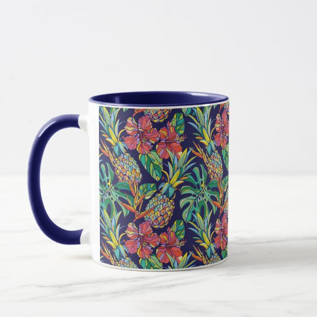 Tropical Pineapple Hibiscus Pattern Mug (Left)