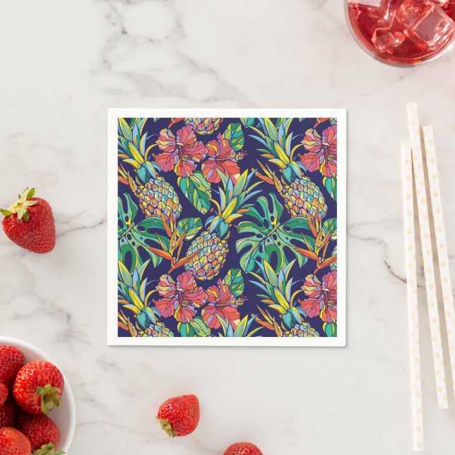 Tropical Pineapple Hibiscus Pattern Napkin (Insitu)