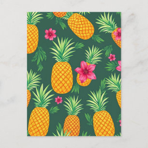 Tropical Pineapple Hibiscus Pattern Postcard