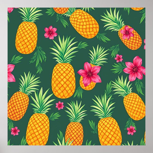 Tropical Pineapple Hibiscus Pattern Poster (Front)