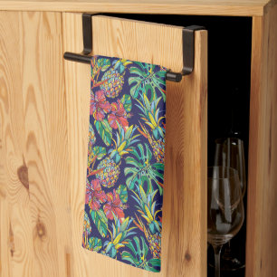 Tropical Pineapple Hibiscus Pattern Tea Towel