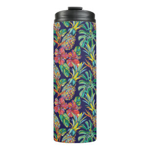 Tropical Pineapple Hibiscus Pattern Thermal Tumbler