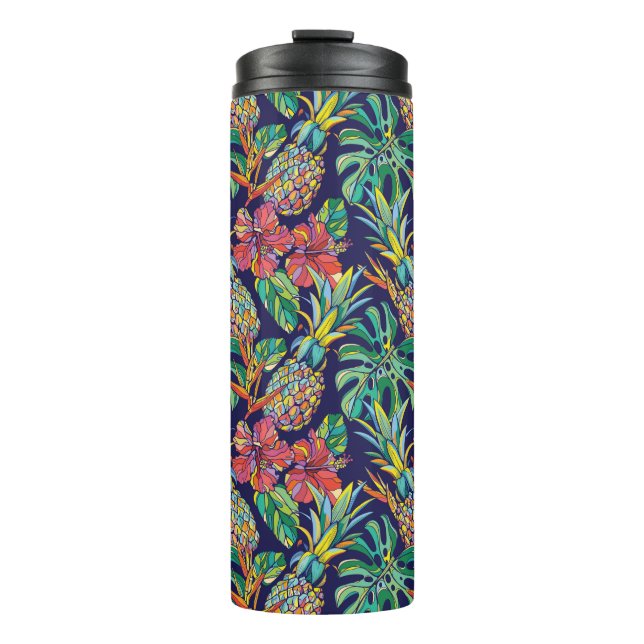 Tropical Pineapple Hibiscus Pattern Thermal Tumbler (Front)