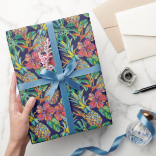 Tropical Pineapple Hibiscus Pattern Wrapping Paper