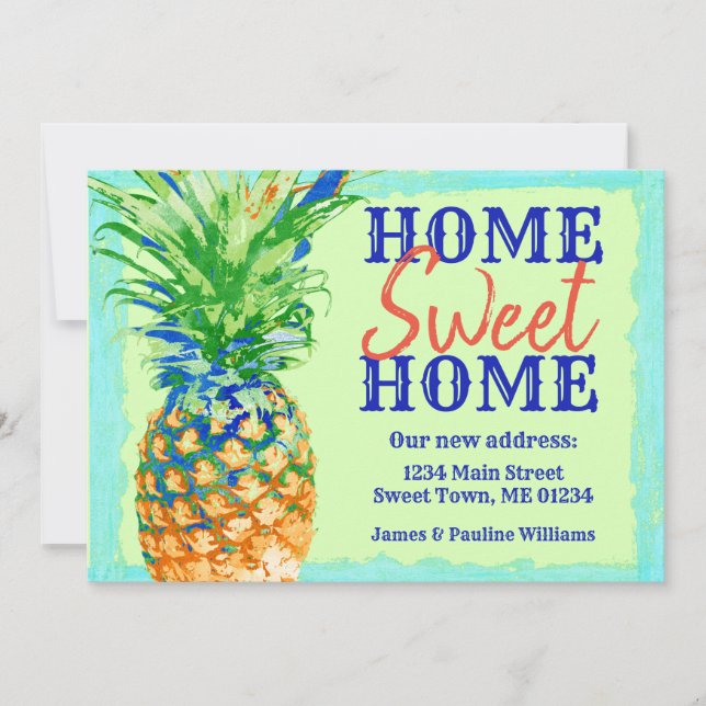 Tropical Pineapple Home Sweet Home Moving Announcement (Front)