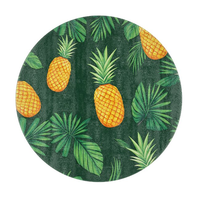 Tropical Pineapple Leaves Pattern Cutting Board (Front)