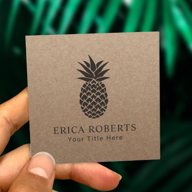 Tropical Pineapple Logo Minimalist Rustic Kraft Square Business Card (Creator Uploaded)