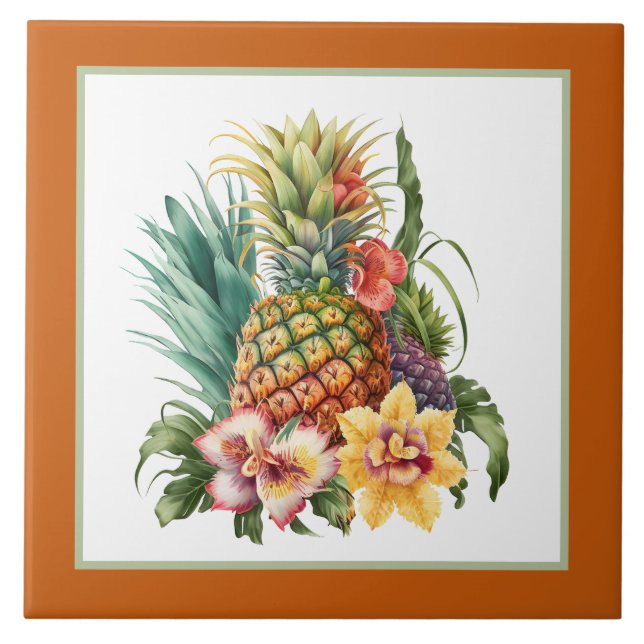 Tropical pineapple lovers crafting business home tile (Front)
