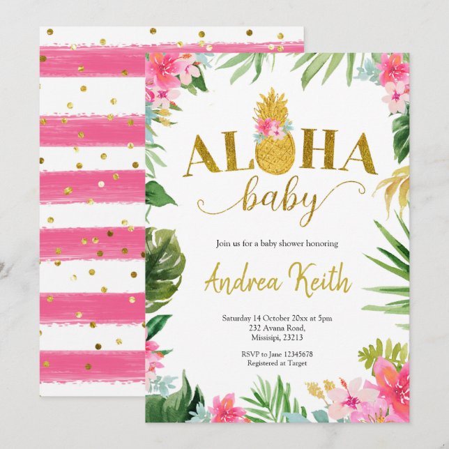 Tropical Pineapple Luau Baby Shower Invitation (Front/Back)