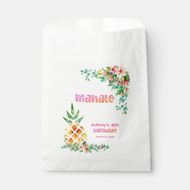 Tropical Pineapple MAHALO Any Birthday Thank You Favour Bags (Front)