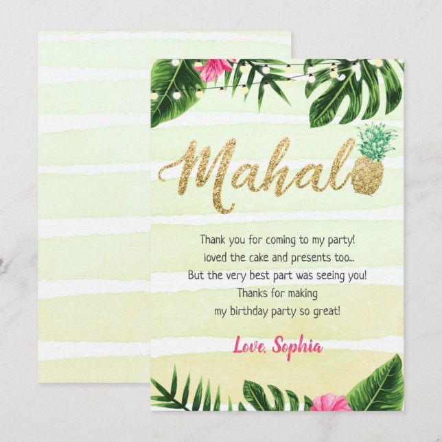 Tropical Pineapple Mahalo Thank You Card (Front/Back)