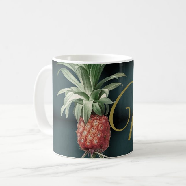 Tropical Pineapple Marbled Elegant Monogram Coffee Mug (Front Left)