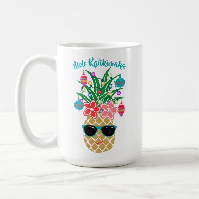 Tropical Pineapple Mele Kalikimaka Christmas Coffee Mug (Left)