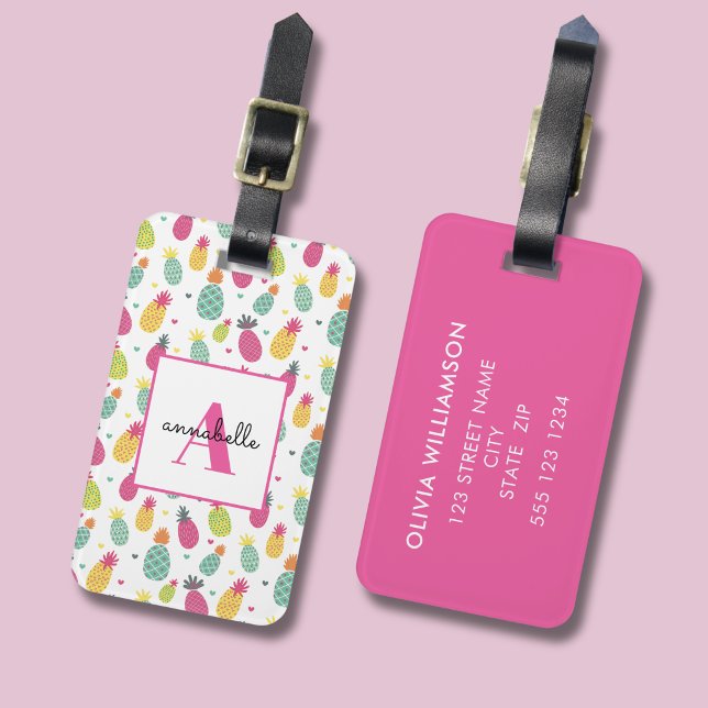 Tropical Pineapple Monogram Initial Luggage Tag (Pineapple tropical personalized monogram luggage tag. )