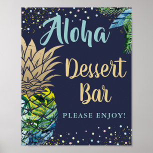 Tropical Pineapple Navy Blue Beach Dessert Bar Poster