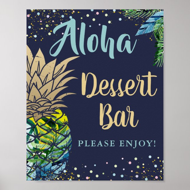 Tropical Pineapple Navy Blue Beach Dessert Bar Poster (Front)