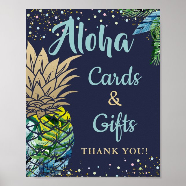 Tropical Pineapple Navy Blue Cards & Gifts Party Poster (Front)