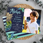 Tropical Pineapple Navy Blue Luau Birthday Photo Invitation<br><div class="desc">Tropical Pineapple Navy Blue Luau Birthday Photo Invitation</div>