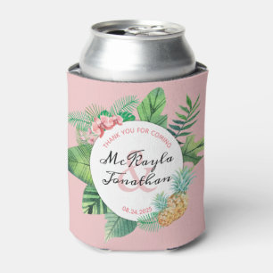 Tropical Pineapple Orchid Watercolor Wedding Favou Can Cooler