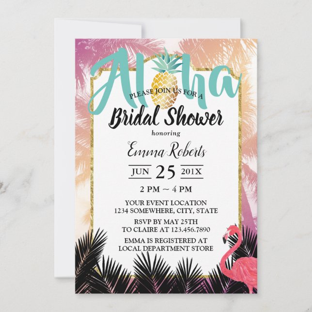 Tropical Pineapple Palm Tree Aloha Bridal Shower Invitation (Front)