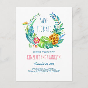 Tropical Pineapple Palms Beach Save the Date Announcement Postcard