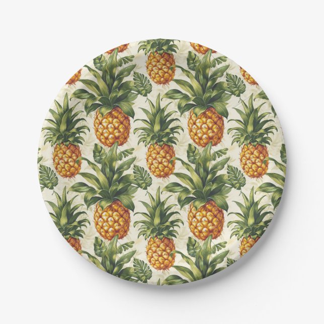 Tropical Pineapple Paper Plates Party Tableware (Front)