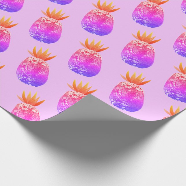 Tropical pineapple party lavender wrapping paper (Corner)