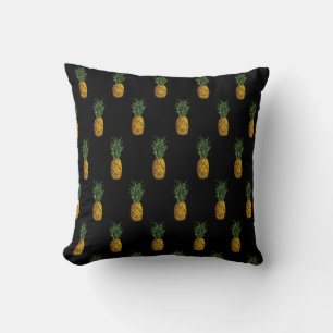 Tropical Pineapple Pattern Black Cushion