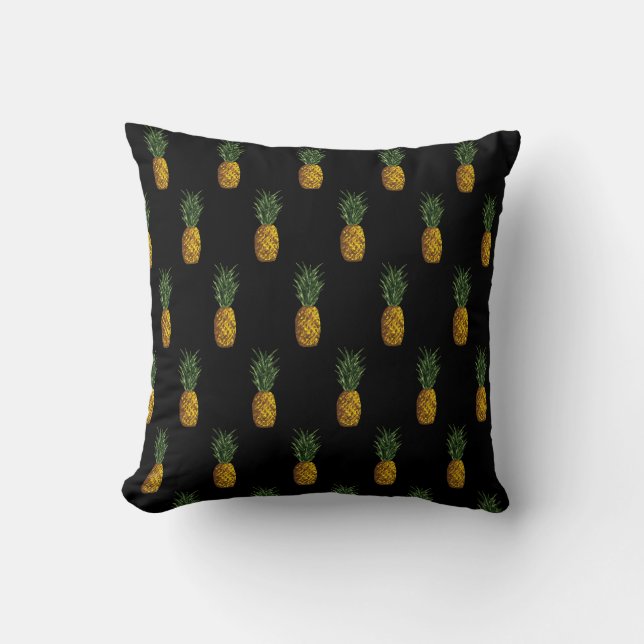 Tropical Pineapple Pattern Black Cushion (Front)