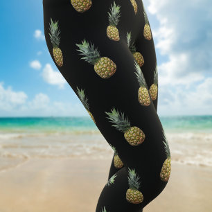 Tropical Pineapple Pattern Black Leggings