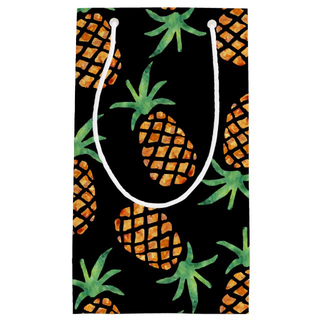 Tropical Pineapple Pattern Black Small Gift Bag (Front)