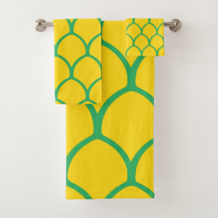 Tropical Pineapple Pattern in Green and Yellow Bath Towel Set