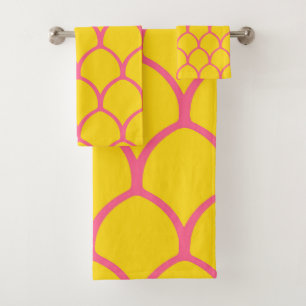 Tropical Pineapple Pattern in Pink and Yellow Bath Towel Set