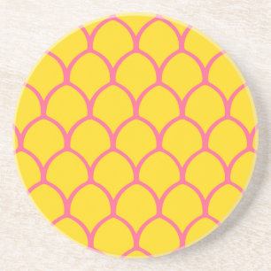 Tropical Pineapple Pattern in Pink and Yellow Coaster