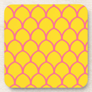Tropical Pineapple Pattern in Pink and Yellow Coaster