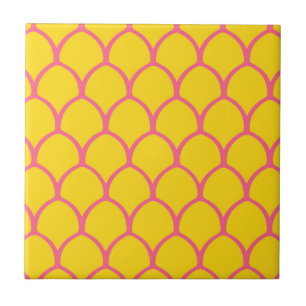 Tropical Pineapple Pattern in Pink and Yellow Tile