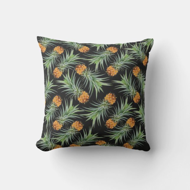 Tropical Pineapple Pattern on Black Cushion (Front)