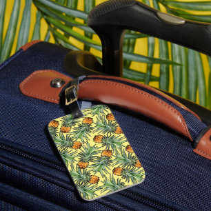 Tropical Pineapple Pattern on Yellow Luggage Tag