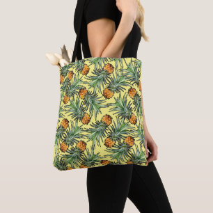 Tropical Pineapple Pattern on Yellow Tote Bag