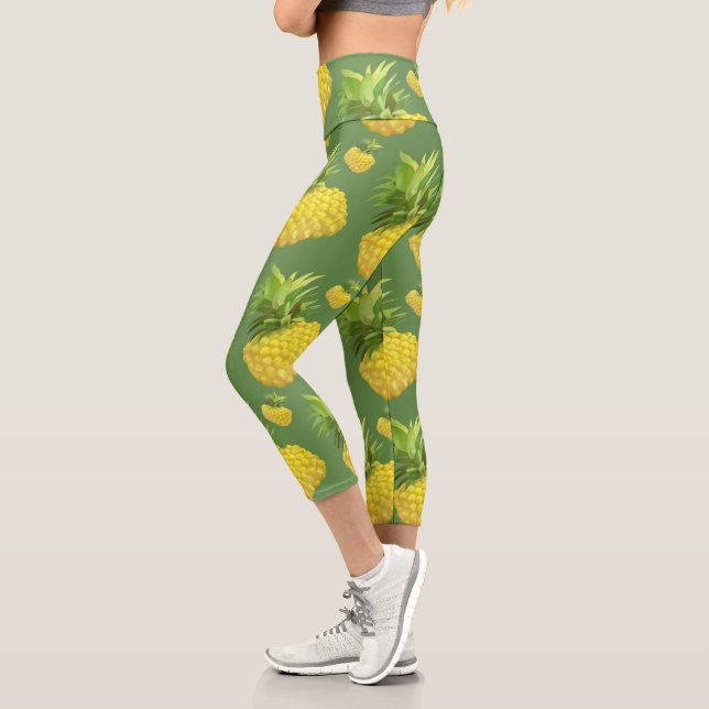 Tropical Pineapple Pattern: Summer Fruit Art Capri Leggings (Left)